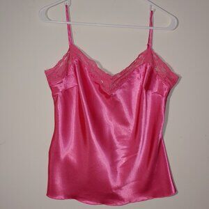 WD.NY 100% Silk Lace Trim Cami Barbie Hot Pink Size 14